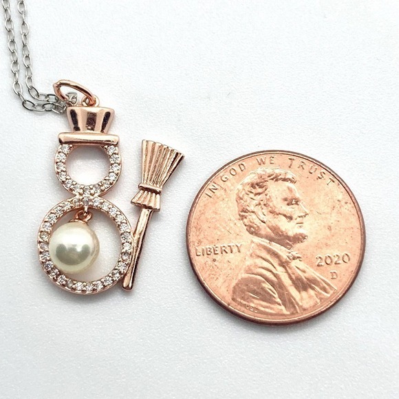 Rose Gold Plated Faux Pearl Frosty the Snowman 925 Necklace - Picture 7 of 9